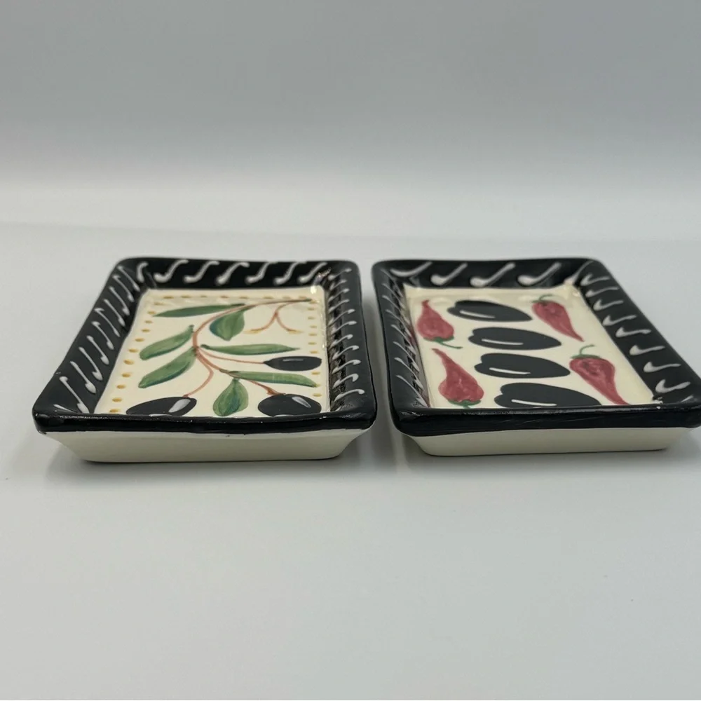 Crate & Barrel Debby Segura‎ Olive Pepper Tray Set Italy 1999 Ceramic